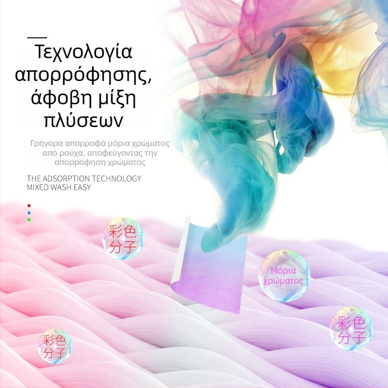 Φύλλα απορρόφησης χρωμάτων κατά της μεταφοράς βαφής για το πλύσιμο, προστασία χρωμάτων σε ανάμικτες πλύσεις, χωρίς λεύκανση