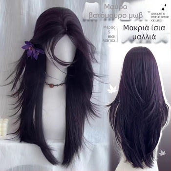 Μακριά ίσια περούκα με διαγώνια φράντζα, φυσικό στυλ, θερμοανθεκτική ίνα, για γυναίκες