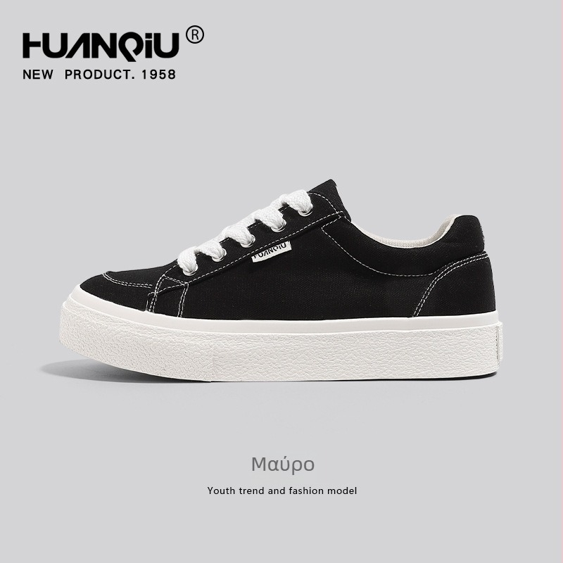 Unisex καμβά sneakers με παχύ πάτο, κορεατικού στυλ, καθημερινά παπούτσια, μεσαίας φτέρνας 3–5 cm, καουτσούκ σόλα
