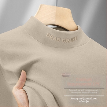 Ανδρικό βάσης T‑shirt με επένδυση φλίς, στάσιμος γιακά, μακριά μανίκια, στενή γραμμή, 91–95% μείγμα συνθετικών ινών