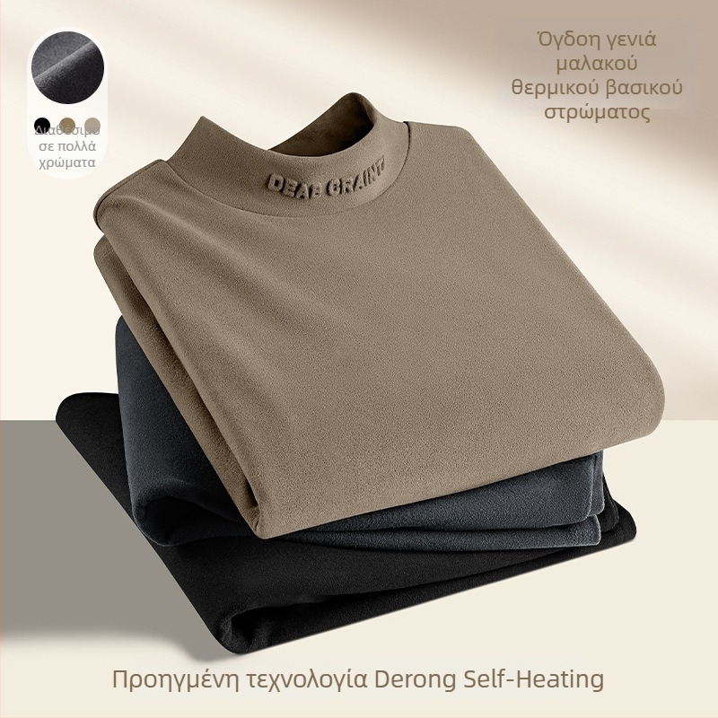 Ανδρικό βάσης T‑shirt με επένδυση φλίς, στάσιμος γιακά, μακριά μανίκια, στενή γραμμή, 91–95% μείγμα συνθετικών ινών