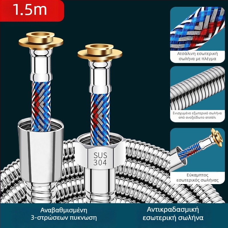 Σωλήνας ντους μεγάλου ρεύματος από ανοξείδωτο χάλυβα/χαλκό, 5 kg ονομαστική πίεση, 0–40°C λειτουργία, χειροκίνητη εγκατάσταση