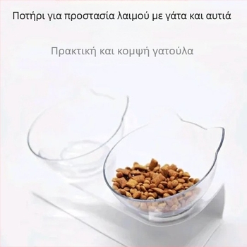 Μπολ γάτας με κεκλιμένο άνοιγμα και προστασία του λαιμού, διπλά διαφανή μπολ για τροφή, πλαστικό