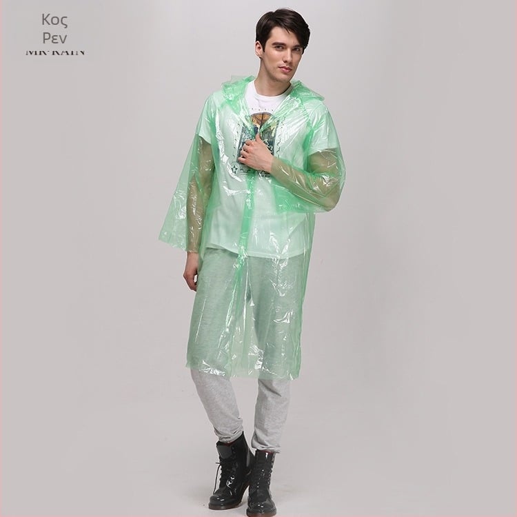 Mr. Rain ημιδιαφανές αδιάβροχο ολόσωμο με κουμπί μπροστά, PE μιας χρήσης, για ενήλικες, εξωτερική προστασία από τη βροχή