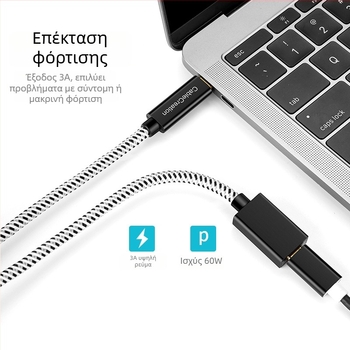 Καλώδιο επέκτασης Type-C, ανδρικό προς θηλυκό, 10Gbps μεταφορά δεδομένων, γρήγορη φόρτιση 60W, περίβλημα από κράμα αλουμινίου