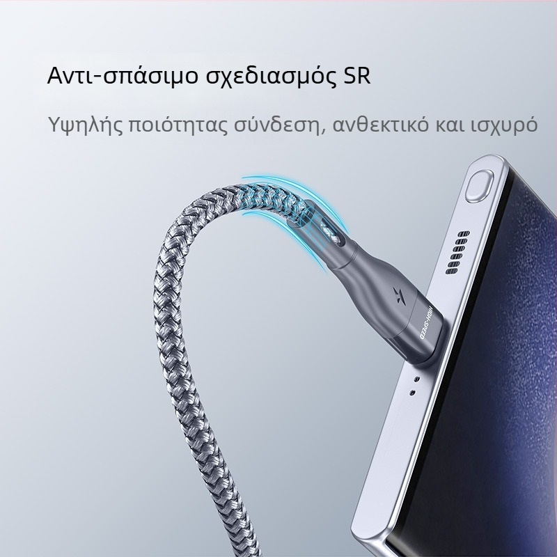 Καλώδιο Type-C με μία κεφαλή, νάιλον πλεκτό, δεδομένων και φόρτισης, 5V/2.4A, αλουμινένιο περίβλημα, συμβατό με Huawei, Android και iPhone