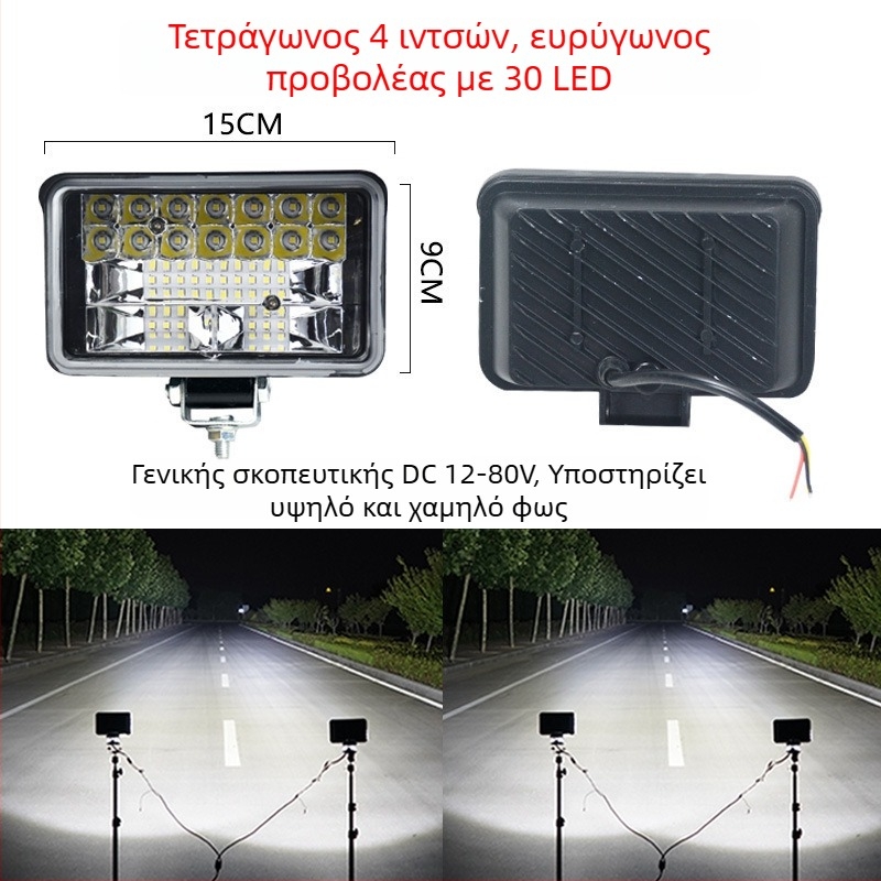 LED φανάρι κεφαλής για ηλεκτρικό τρακτέρ και τετράτροχο όχημα — 12-80V, υψηλή φωτεινότητα, μακρινό και κοντινό φως