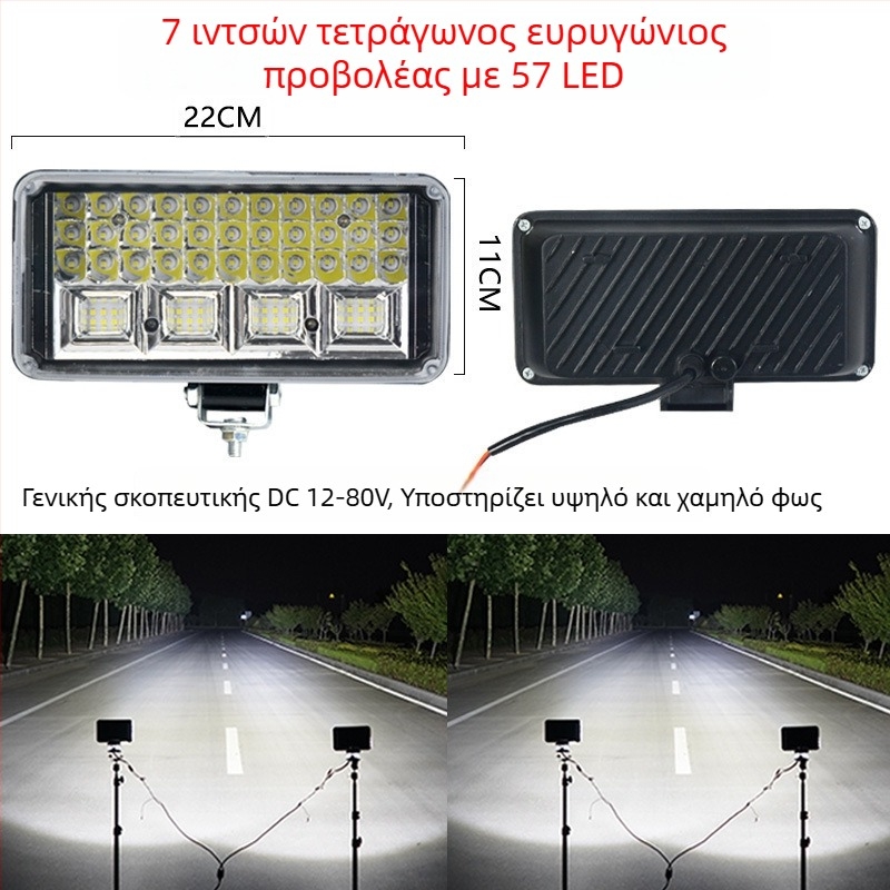 LED φανάρι κεφαλής για ηλεκτρικό τρακτέρ και τετράτροχο όχημα — 12-80V, υψηλή φωτεινότητα, μακρινό και κοντινό φως