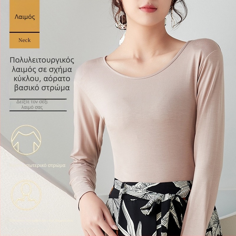 Μπλούζα από βισκόζη με λαιμόκοψη στρογγυλή, μακριά μανίκια, χαλαρή γραμμή