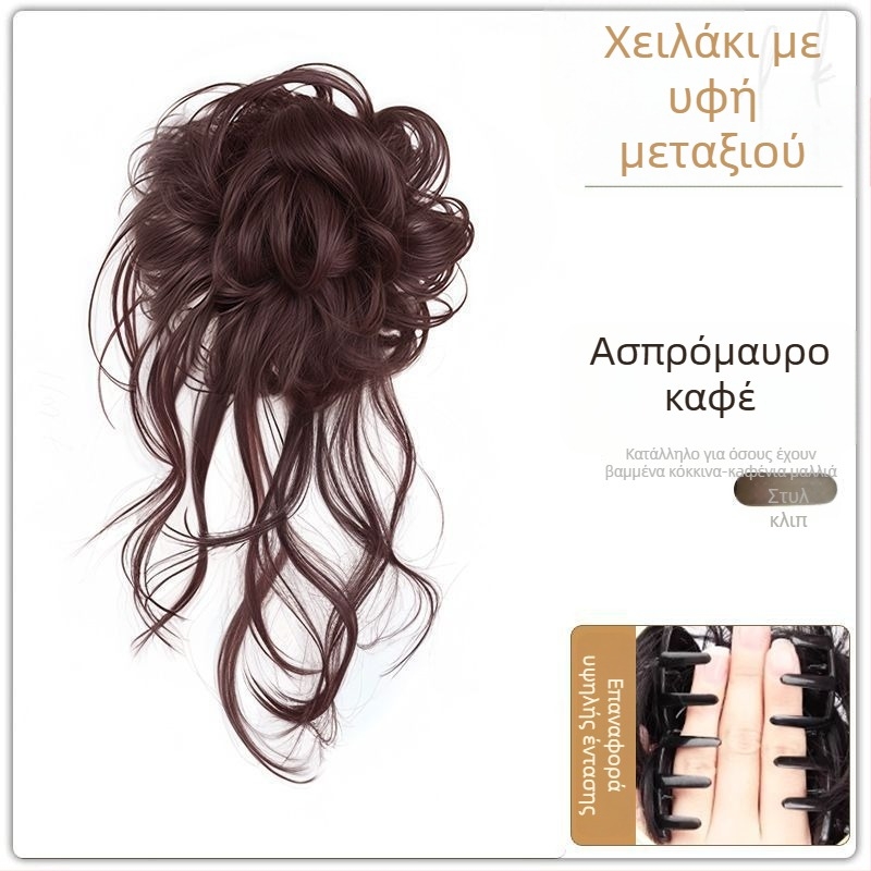 Περούκα με ουρά και μεταξένιο κότσο, κλιπ με δράκοντα μουστάκια, χειροποίητο, τρίχες από θερμοανθεκτικό σύρμα, χωρίς βαφή ή περμανάντ