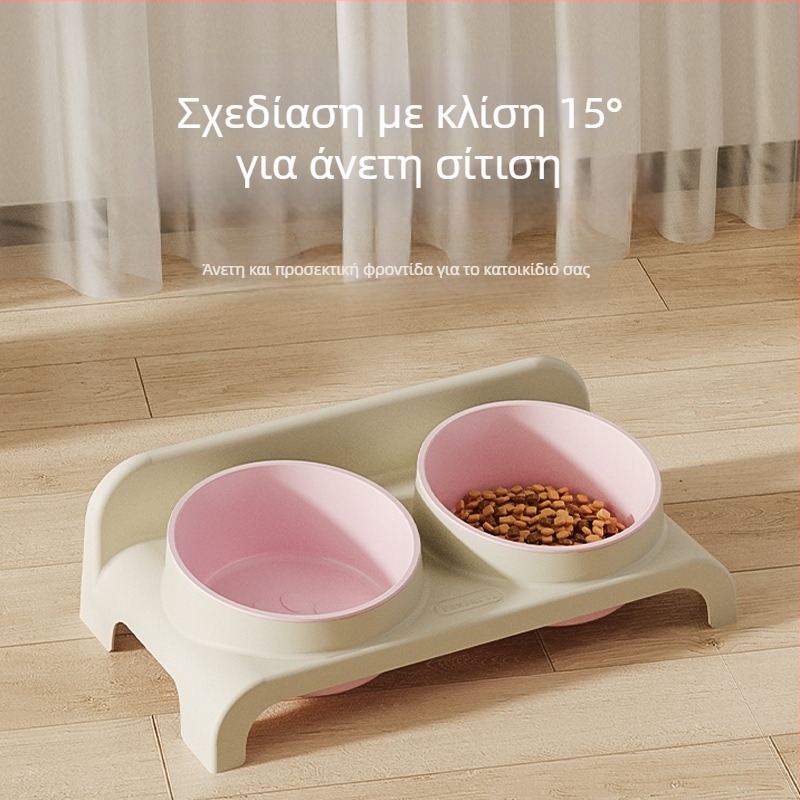 Μπολ γάτας για φαγητό με διπλά διαμερίσματα, κεκλιμένος σχεδιασμός, προστασία από ανατροπή (υλικό: φιλικό προς το περιβάλλον PP; μάρκα pawsarti; μοντέλο ZZPD-A008)