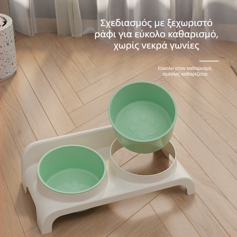 Μπολ γάτας για φαγητό με διπλά διαμερίσματα, κεκλιμένος σχεδιασμός, προστασία από ανατροπή (υλικό: φιλικό προς το περιβάλλον PP; μάρκα pawsarti; μοντέλο ZZPD-A008)