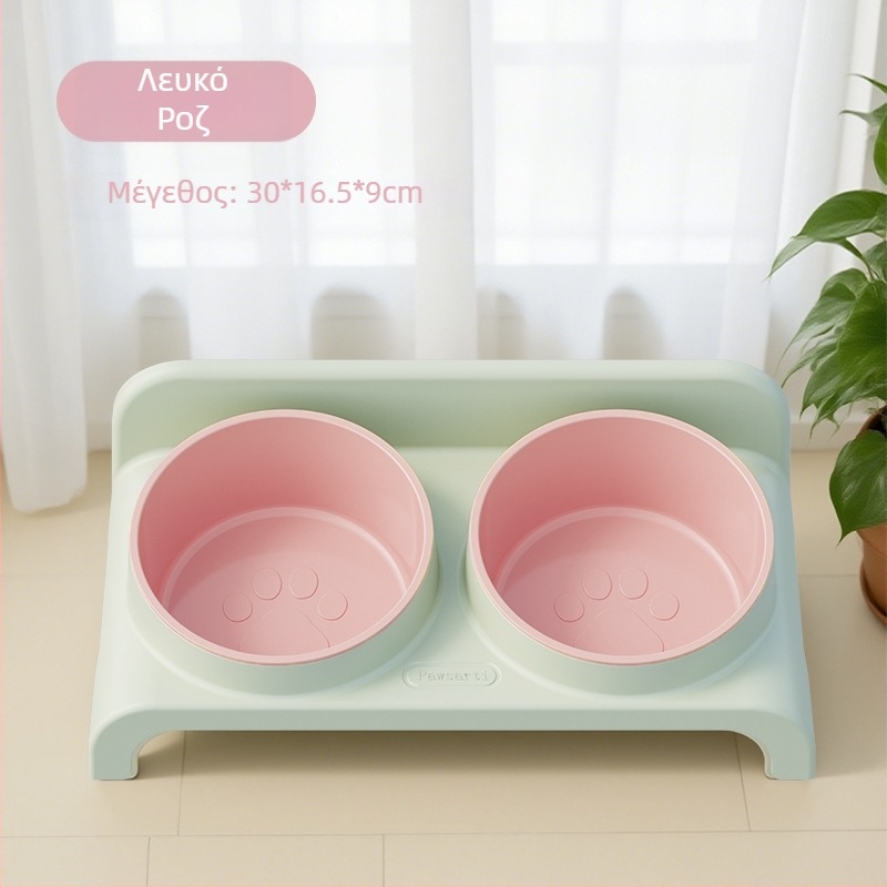 Μπολ γάτας για φαγητό με διπλά διαμερίσματα, κεκλιμένος σχεδιασμός, προστασία από ανατροπή (υλικό: φιλικό προς το περιβάλλον PP; μάρκα pawsarti; μοντέλο ZZPD-A008)
