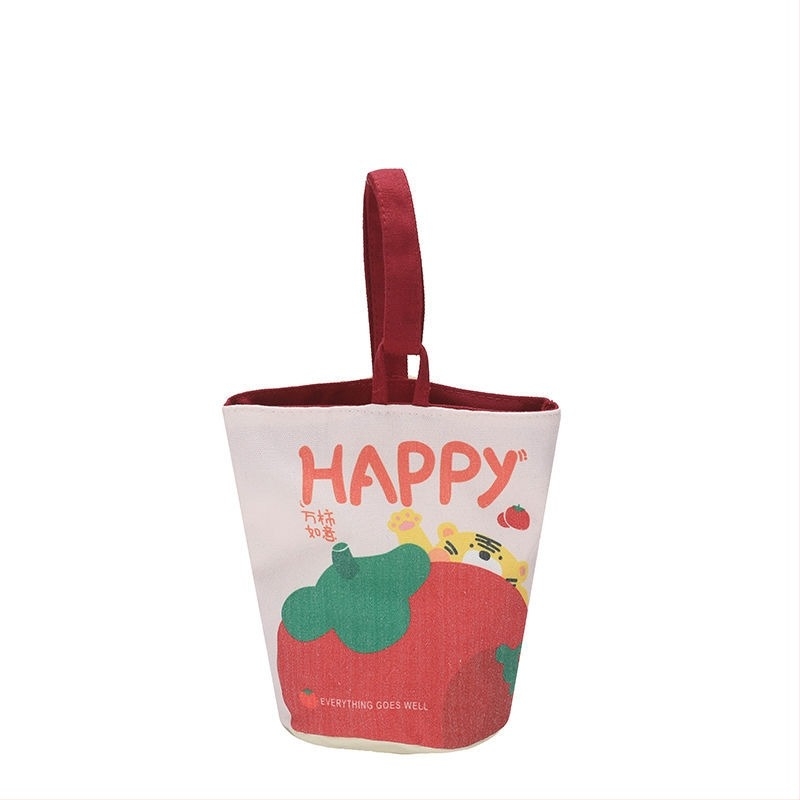 Τσάντα bucket από καμβά, κυλινδρικού σχήματος, με θήκη για κινητό και εσωτερική τσεπούλα με patch, με διπλούς ιμάντες ώμου