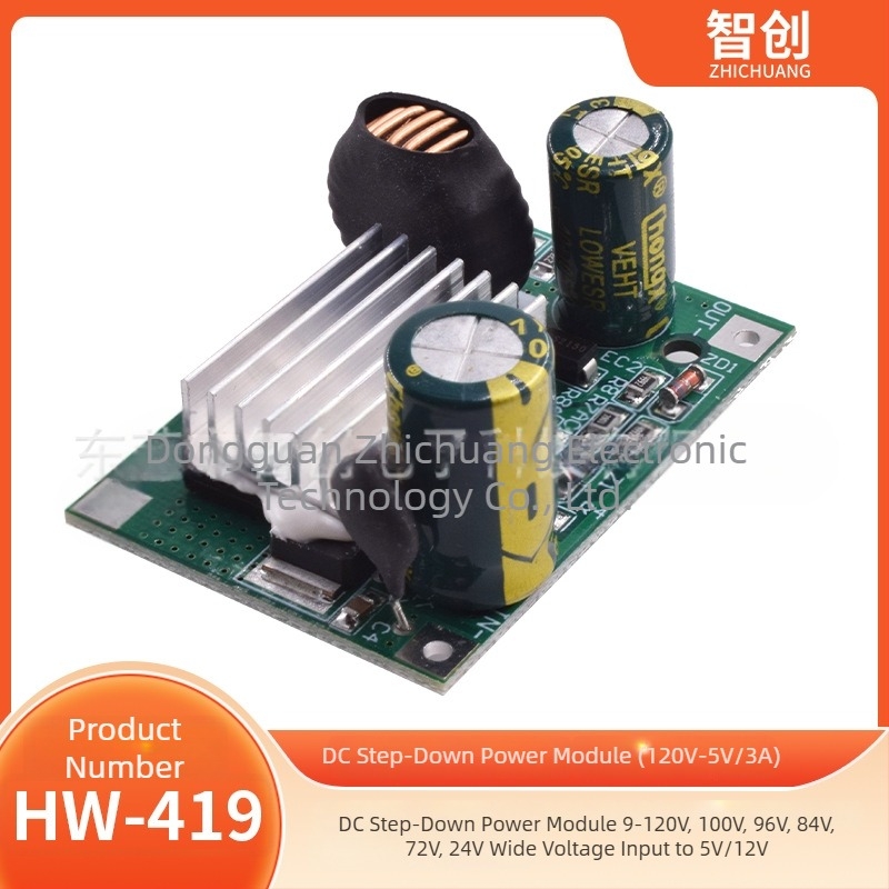 Zhichuang DC buck μονάδα παροχής, ευρύ φάσμα εισόδου 9–120V, έξοδος 5V/12V, έως 3A