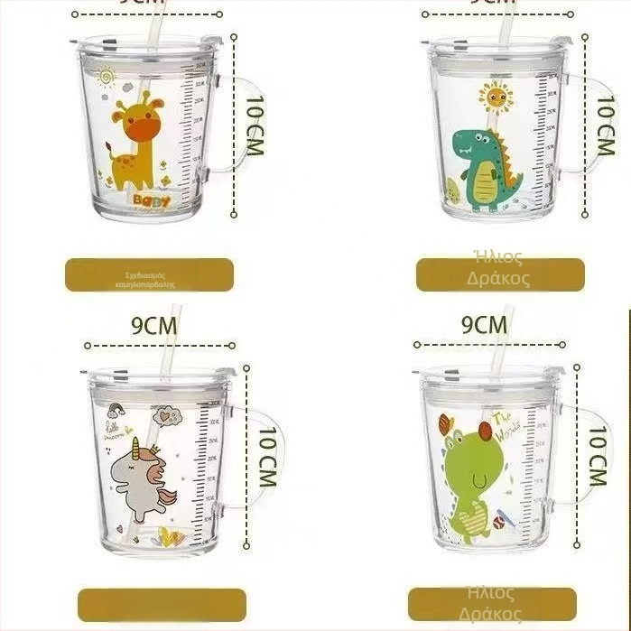 Κούπα γάλακτος από γυαλί νατρίου-ασβεστίου με διαβαθμισμένες κλίμακες, κατάλληλη για φούρνο μικροκυμάτων, στυλ καρτούν, Liuliang