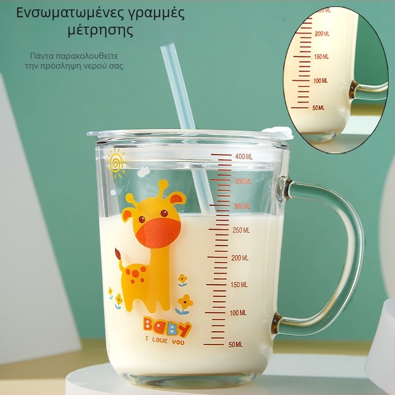 Κούπα γάλακτος από γυαλί νατρίου-ασβεστίου με διαβαθμισμένες κλίμακες, κατάλληλη για φούρνο μικροκυμάτων, στυλ καρτούν, Liuliang