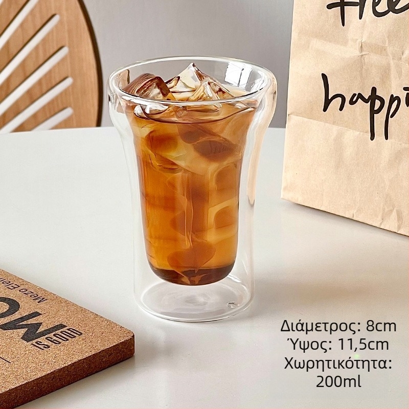 Κούπα ποτών με διπλό τοίχωμα από θερμοανθεκτικό μποροσίλικα γυαλί, μοντέρνος μινιμαλιστικός σχεδιασμός, χωρίς λαβή, δυνατή προσαρμογή