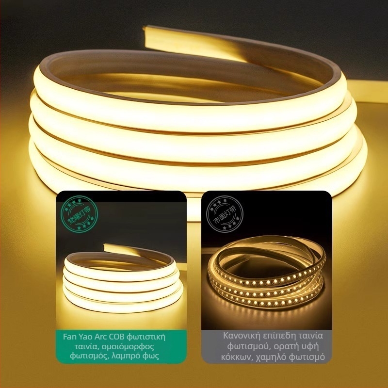Λωρίδα COB LED, 288 LED (chips 2835), 220V αδιάβροχη εσωτερική ευέλικτη λωρίδα LED, CRI 85-90