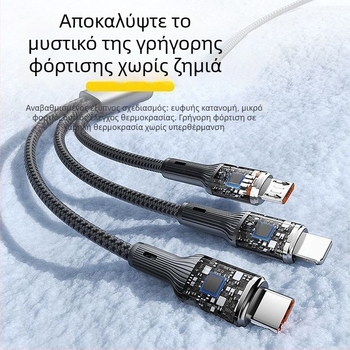 Κᾱλώδιο δεδομένων ταχείας φόρτισης με τέσσερις διασυνδέσεις: USB-C, Lightning, Micro USB, Mini USB · Πλεκτό, έως 66W