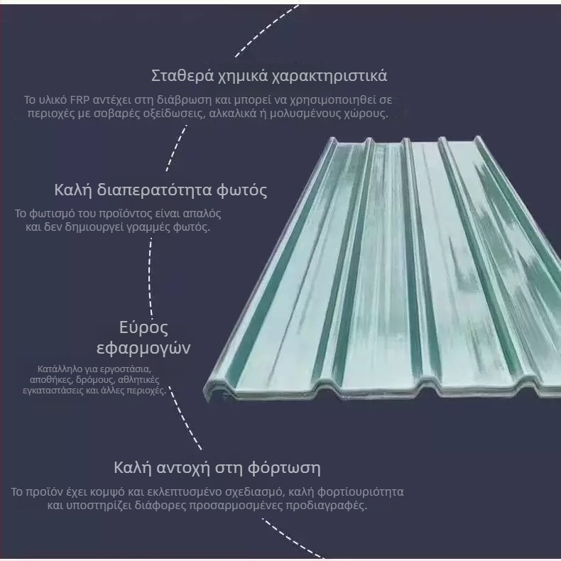Πάνελ φωτισμού από διαφανές FRP με προφίλ ριτζ κεραμίδας, αντιδιαβρωτικό και φλογοανθεκτικό