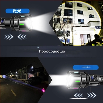Φανάρι χειρός LED με αλουμινένιο σώμα, τηλεσκοπικός ζουμ, IPX6 αδιάβροχο, επαναφορτιζόμενο
