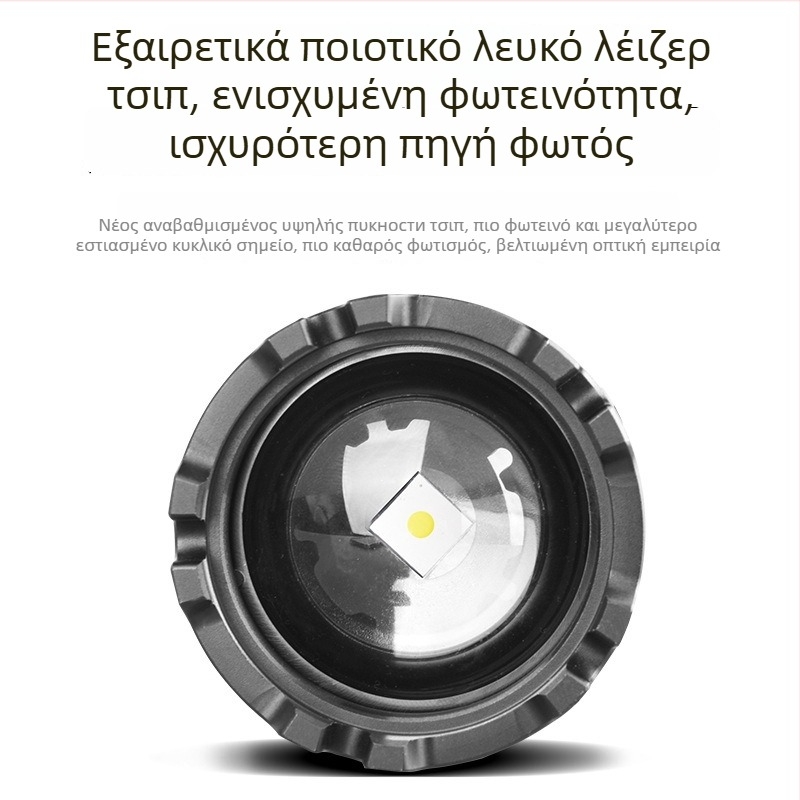Φορτιζόμενος COB φακός με πλευρικό φως, 30W LED, μπαταρία 3000mAh, φόρτιση USB, αλουμινένιο σώμα, εμβέλεια 200–500 m