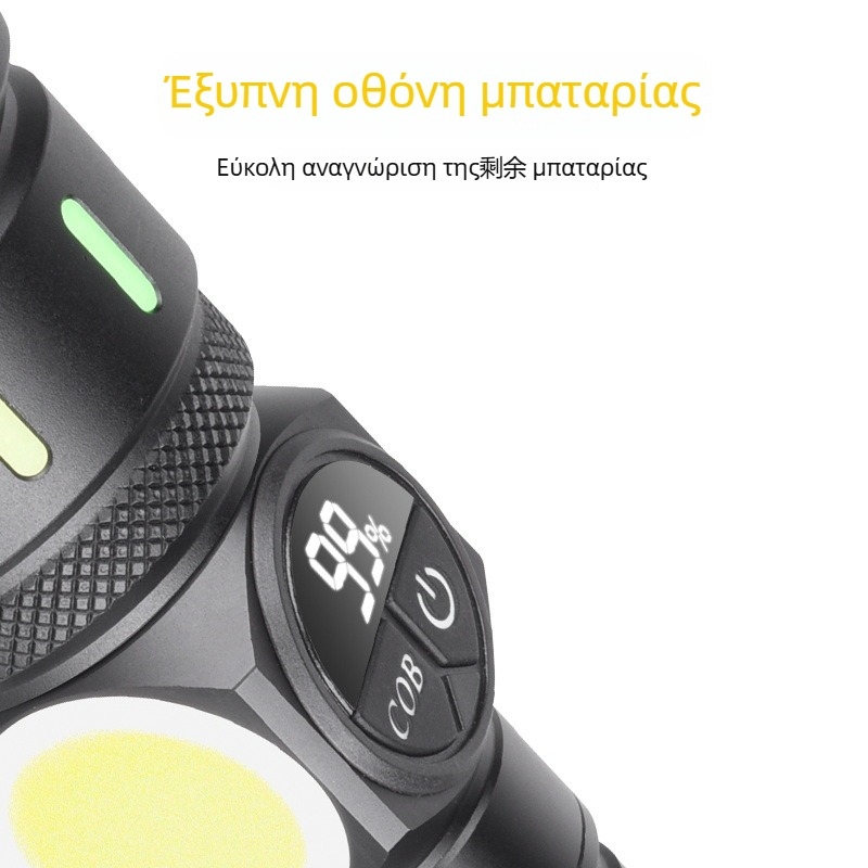 Φορτιζόμενος COB φακός με πλευρικό φως, 30W LED, μπαταρία 3000mAh, φόρτιση USB, αλουμινένιο σώμα, εμβέλεια 200–500 m