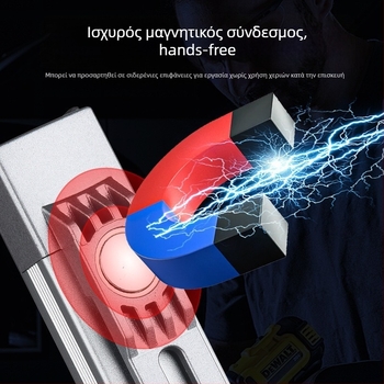 Φακός LED από αλουμινένιο κράμα, επαναφορτιζόμενη μπαταρία πολυμερούς 480 mAh, ισχύς 5W, μαγνητική βάση, πλευρικός ευρύς φωτισμός, εμβέλεια 50–100 m, πολυλειτουργικός
