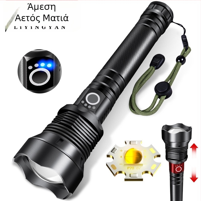 Φακός LED Eagle Eye P90 Quad-Core — επαναφορτιζόμενος, χειροκίνητος, 20W, μπαταρία 18650/26650, εμβέλεια >500 m
