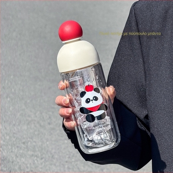 Κύπελλο νερού από γυαλί Borosilicate με καπάκι, μονοστρωματικό, καρτούν στυλ, κατάλληλο για γραφείο, αντίσταση σε υψηλές θερμοκρασίες