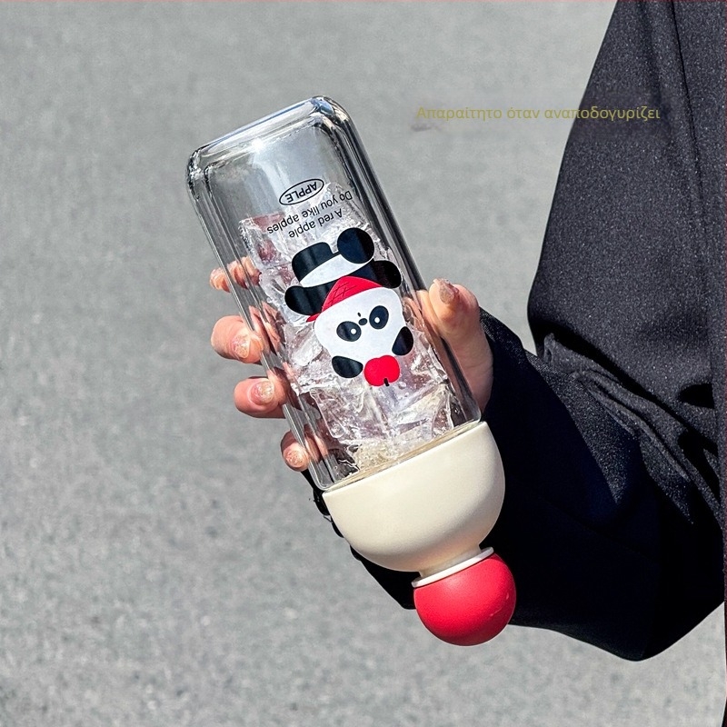 Κύπελλο νερού από γυαλί Borosilicate με καπάκι, μονοστρωματικό, καρτούν στυλ, κατάλληλο για γραφείο, αντίσταση σε υψηλές θερμοκρασίες