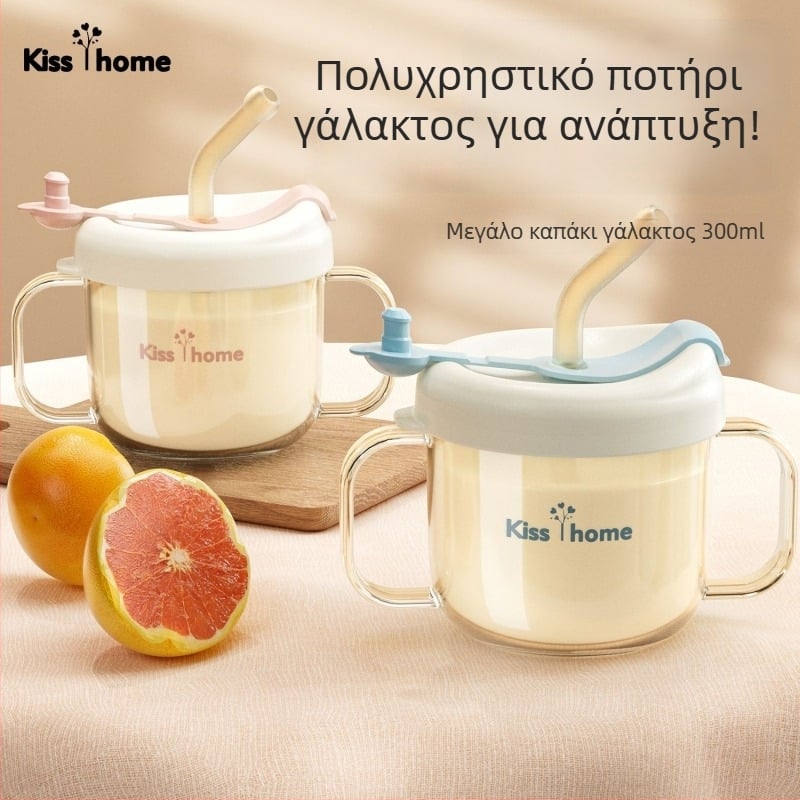 Παιδικό ποτήρι γάλακτος με καλαμάκι, στυλ καρτούν, ανθεκτικό στις πτώσεις, ποτήρι εκμάθησης για άμεση πόση, 1+ ετών, PP