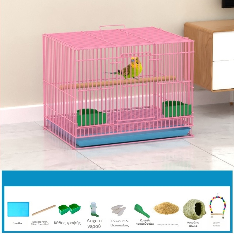 Μεταλλικό κλουβί για πουλιά με διακόσμηση από μεταξωτά λουλούδια, μοντέλο KIP26156515