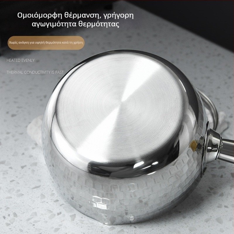 Snow Pan από ανοξείδωτο ατσάλι με ιαπωνικό στιλ ξύλινο χέρι, ανάγλυφη υφή Hammered, μη-κολλητικό, τηγάνι για γάλα, με επίπεδο δάπεδο, κατάλληλο για γενικές εστίες