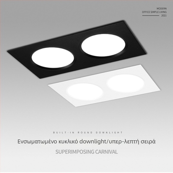 Διπλής κεφαλής LED downlight, ορθογώνιο εντοιχισμένο φωτιστικό οροφής για σαλόνι, 220V, αλουμινένιο περίβλημα, θερμοκρασία χρώματος: ζεστό/λευκό