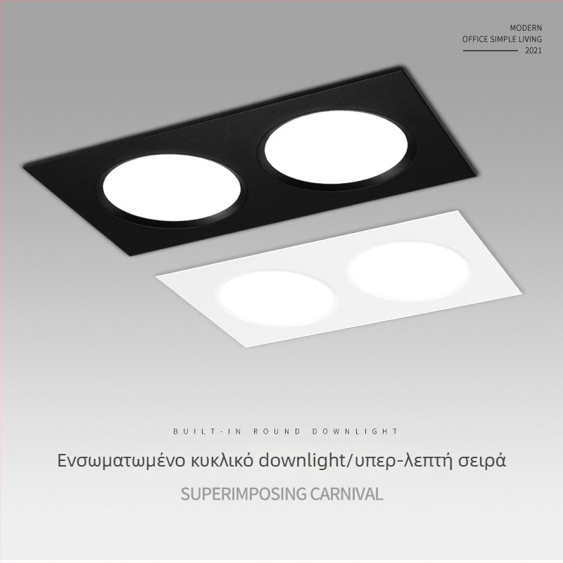 Διπλής κεφαλής LED downlight, ορθογώνιο εντοιχισμένο φωτιστικό οροφής για σαλόνι, 220V, αλουμινένιο περίβλημα, θερμοκρασία χρώματος: ζεστό/λευκό