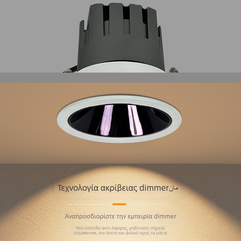 Εντοιχισμένος COB προβολέας με πλήρες φάσμα, ρυθμιση φωτεινότητας και χρωμάτων σε επίπεδα εκατομμυρίων, έξυπνο φωτιστικό οροφής RT-R003 (CRI ≥95, τάση ≤36V)