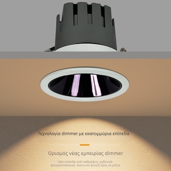 Έξυπνο ενσωματωμένο COB προβολάκι για σαλόνι, CRI ≥95, Τάση έως 36V, 10.000 επίπεδα dimming και ρύθμιση χρωμάτων, Μοντέλο RT-R03, Αλουμινένιο περίβλημα