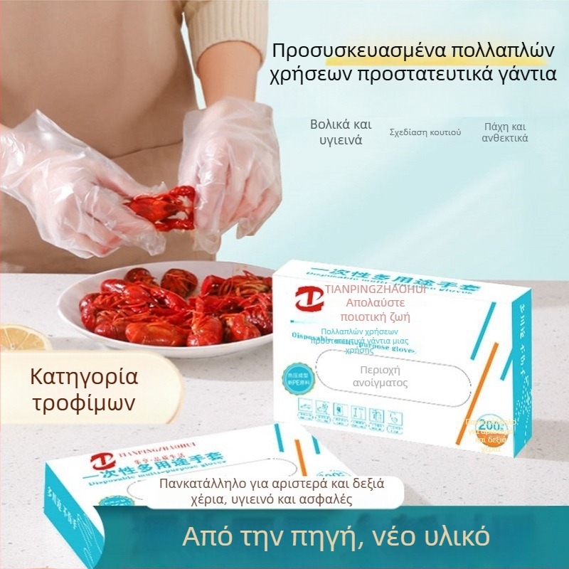 Γάντια PE μίας χρήσης, κατάλληλα για τρόφιμα, διαφανή, αντιολισθητικά, 100 τεμάχια