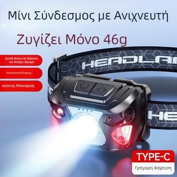 LED κεφαλόφως με φόρτιση USB, χειροκίνητη λειτουργία, εμβέλεια 50–100 m