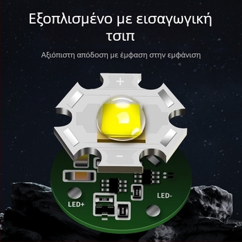 Φακός LED φορητός με αλουμινένιο σώμα, πλευρικό φως, μπαταρίες 3×AAA, IPX4 αδιάβροχος, 30 lm