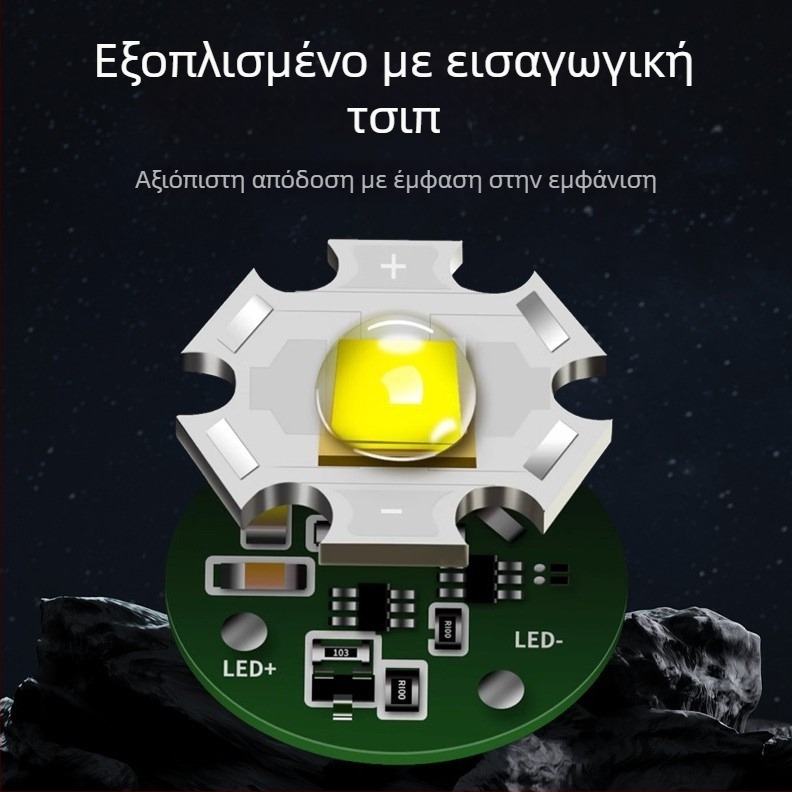 Φακός LED φορητός με αλουμινένιο σώμα, πλευρικό φως, μπαταρίες 3×AAA, IPX4 αδιάβροχος, 30 lm