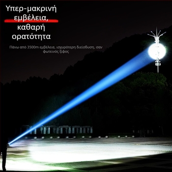 Φακός χειρός LED - 10W, 3600mAh, 3.7V, LED διάρκεια ζωής 100000h, IPX4