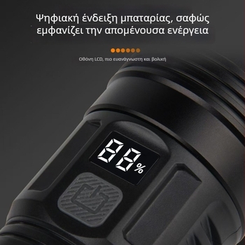 Φακός χειρός LED - 10W, 3600mAh, 3.7V, LED διάρκεια ζωής 100000h, IPX4