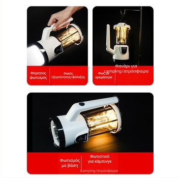 LED φορητός προβολέας για κατασκήνωση – USB επαναφορτιζόμενος, 3600mAh, ABS σώμα, εμβέλεια 200–500 m