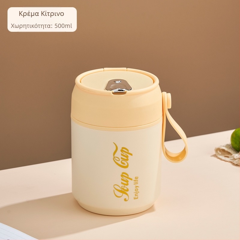 Κύπελλο Πρωινού από Ανοξείδωτο Ατσάλι με Καπάκι και Κουτάλι, Διπλής Τοίχωσης Απομόνωση, Στρογγυλό Φορητό Κύπελλο για Βρώμη και Γάλα