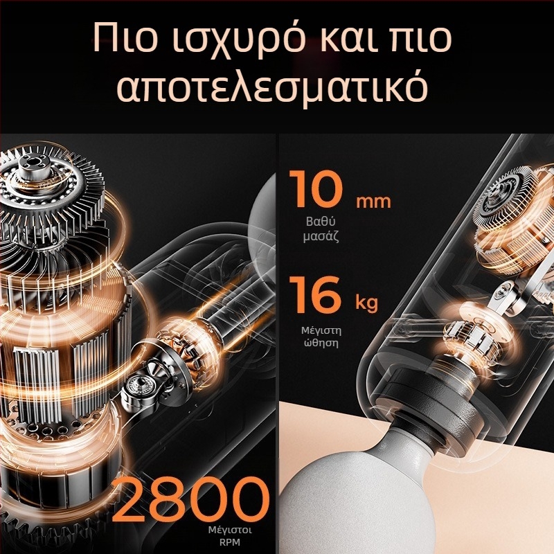 Μίνι φορητός fascia gun για χαλάρωση μυών, με 4 κεφαλές μασάζ, ενσωματωμένη μπαταρία 1200–2000 mAh, αυτονομία 3–6 ωρών, θόρυβος 36–45 dB.