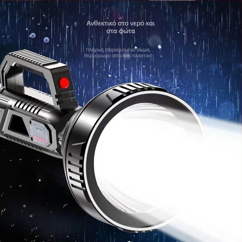 LED φορητός φακός χειρός USB επαναφορτιζόμενος, 10W, μπαταρία 1500 mAh, εμβέλεια 100–200 μέτρα