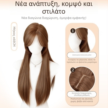 Περούκα με φυσικό στυλ, μακριά ίσια μαλλιά και κεκλιμένες φράντζες, ίνες υψηλής θερμοκρασίας, μοντέλο 8484
